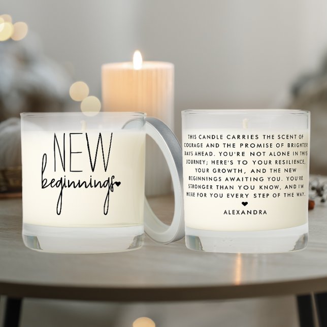 New Beginnings Modern Script Black White Encourage Scented Candle (Creator Uploaded)