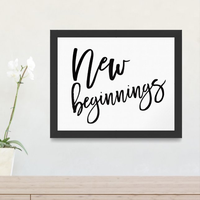 New Beginnings Motivational Quote Black Framed Art (Entryway)