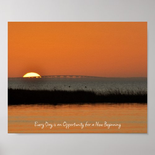 New Beginnings Motivational Sunrise Quote Beach Poster