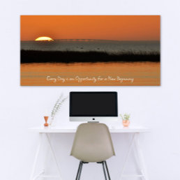 New Beginnings Orange Sunrise Motivational Quote  Poster