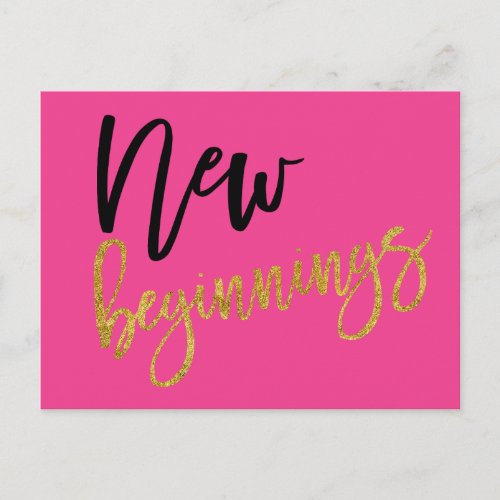 New Beginnings Positivity Quote Hot Pink Postcard