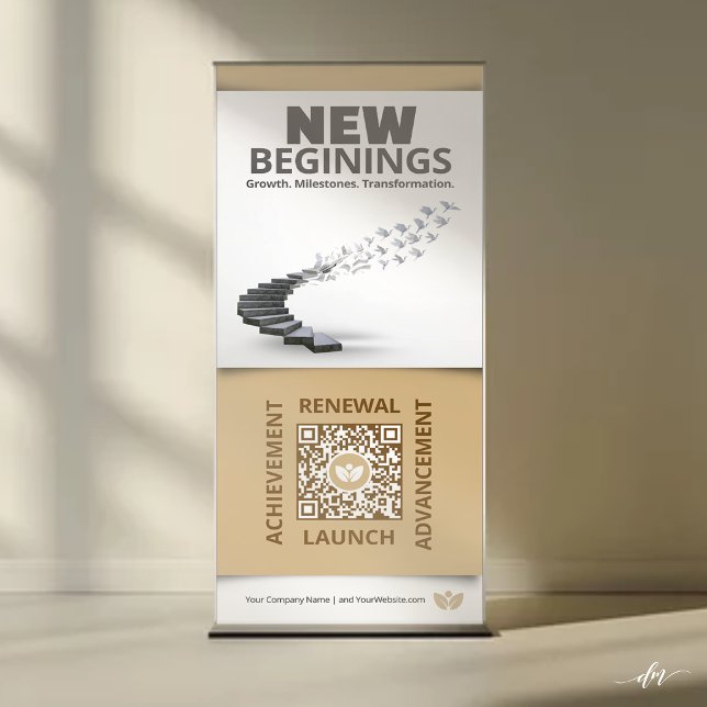 New Beginnings Retractable Banner with QR Code (Customize the color to match your brand, event, or organization's identity.)