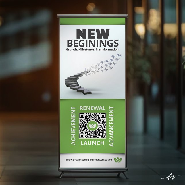 New Beginnings Retractable Banner with QR Code (Create a welcoming atmosphere that inspires positive change.)