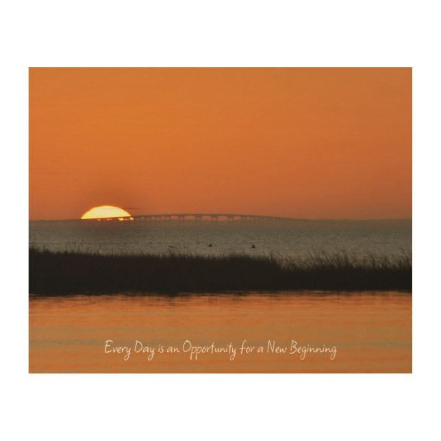 New Beginnings Sunrise Bridge Motivational Quote Wood Wall Art (Front)