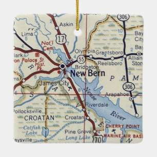 New Bern NC Vintage Map Ceramic Ornament