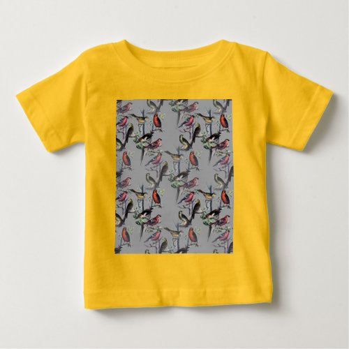 New Birds pattern accessories vintage art grey Baby T_Shirt