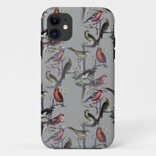New Birds pattern accessories vintage art grey iPhone 11 Case