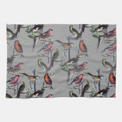 New Birds pattern accessories vintage art grey Towel