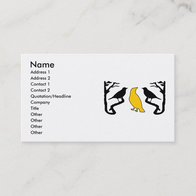 New Birds Silhouette Yellow Black Business Cards (Front)