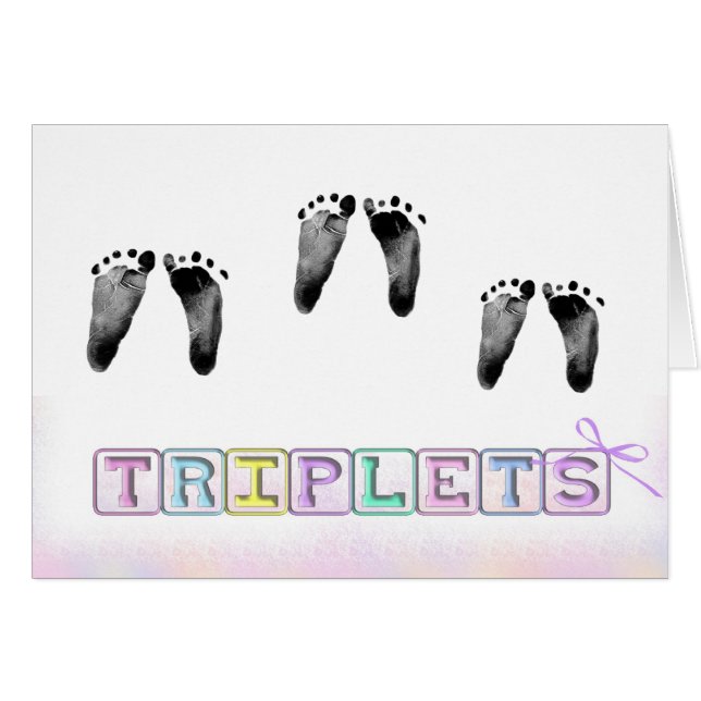 New Birth Triplets Footprints Cards (Front Horizontal)
