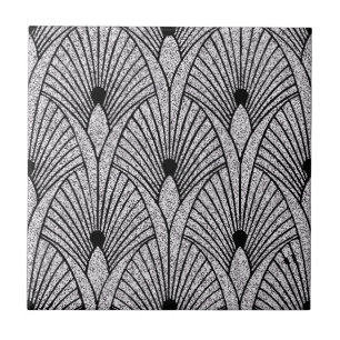 New Black and Silver Art Deco Fan Style Ceramic Ceramic Tile