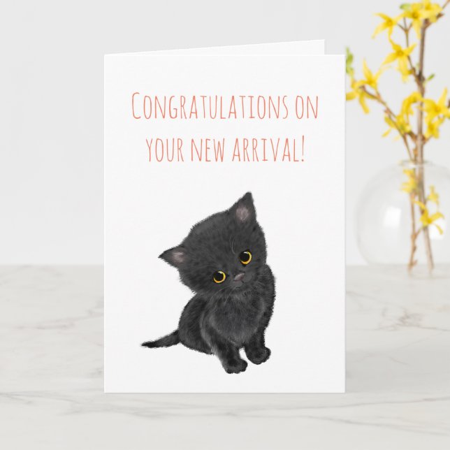 New black kitten congratulations card for a couple (Yellow Flower)