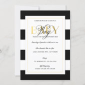 NEW Black & White Stripe Baby Boy Shower Gold Invitation (Front)