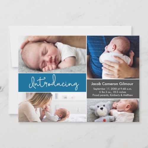 NEW blue baby boy introducing birth stat photo   Invitation