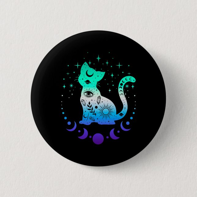 New Blue Gay Male Mlm Pride Flag, Astrology Cat  Button (Front)
