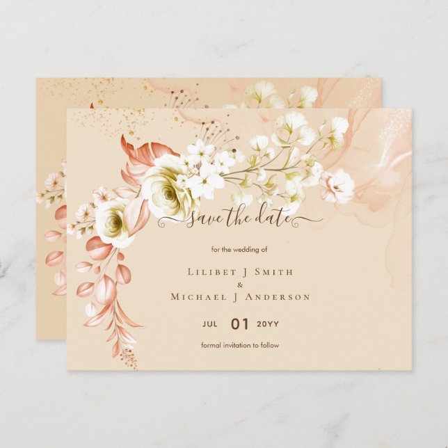 NEW! Boho Floral Wedding Save Dates Postcard (Front/Back)