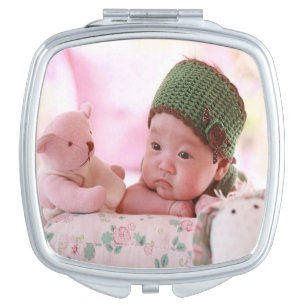 New born baby girl photo compact mirror