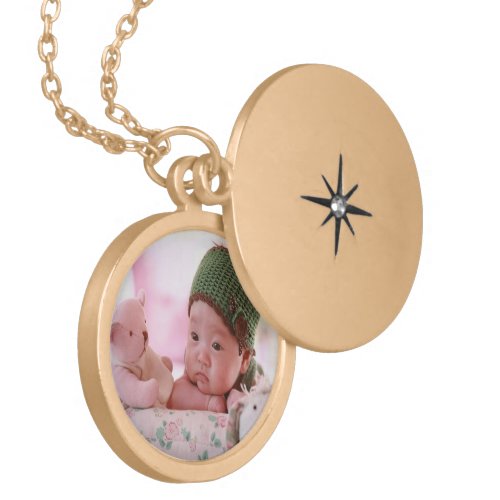 New born baby girl photo gold plated necklace