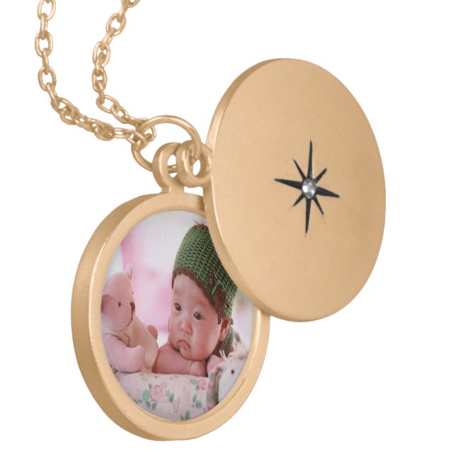 New born baby girl photo gold plated necklace (Front Left)