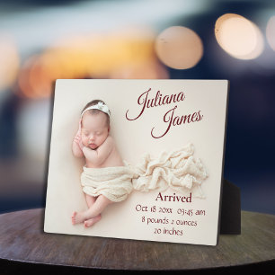New born Baby Photo Birth Announcement  Keepsake Plaque