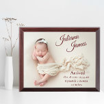New born Baby Photo Birth Announcement plaque<br><div class="desc">Introducing the elegant baby photo birth announcement keepsake plaque, a beautiful and timeless way to commemorate the arrival of your precious little one. This stunning plaque features a high-quality photo of your newborn in soft pastel hues, adding a delicate touch to the overall esthetic. The plaque is customizable with your...</div>