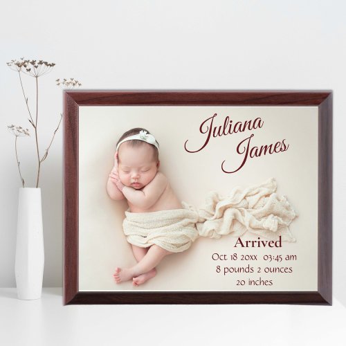 New born Baby Photo Birth Announcement plaque