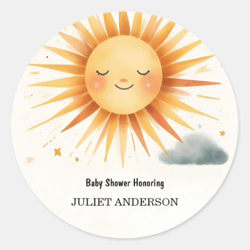 New Boy Pink Unique Sky Cloud Sunshine Baby Shower Classic Round Sticker