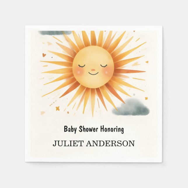 New Boy Pink Unique Sky Cloud Sunshine Baby Shower Napkins (Front)