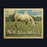New Braunfels Texas Horse Farm - Vintage Travel Postcard<br><div class="desc">New Braunfels Texas rural vintage travel postcard.  It features a white horse grazing on green grass with fence and blue clouds sky above. A fun country farm image with rustic charm.</div>