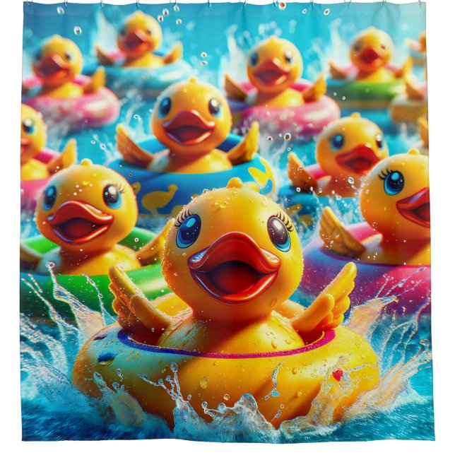 "New Braunfels Tx: Tubing Duckies on the Comal" Shower Curtain (Front)