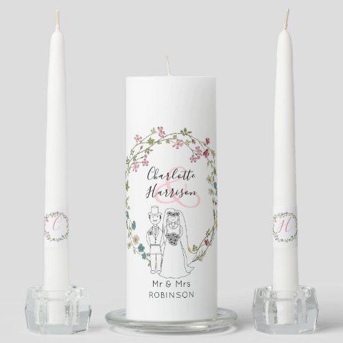 New Bride  Groom Cute Wedding Unity Candle Set