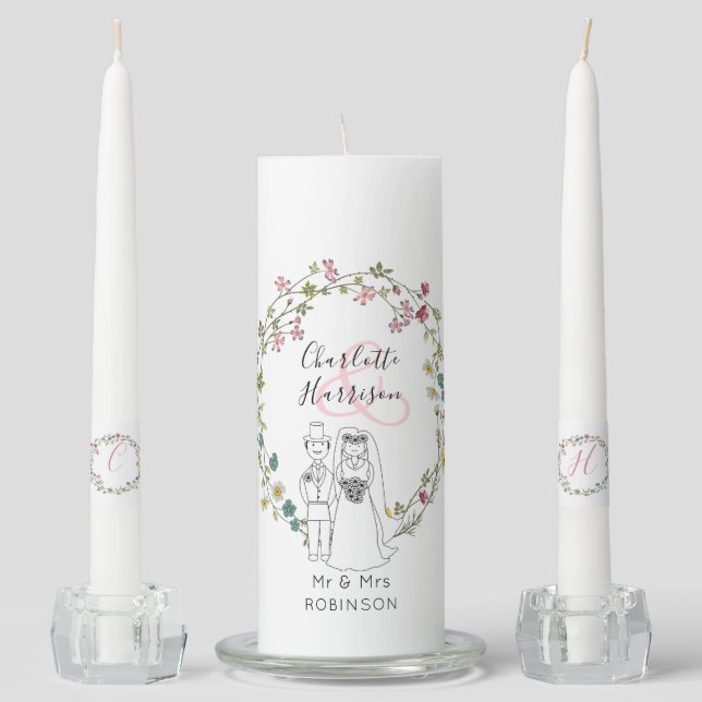 New Bride & Groom Cute Wedding Unity Candle Set (Front)