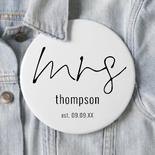 New Bride Mrs Script Name Keepsake  Button
