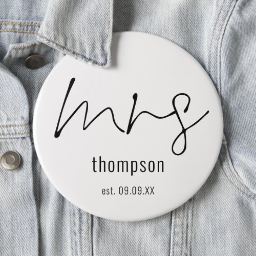 New Bride Mrs Script Name Keepsake  Button