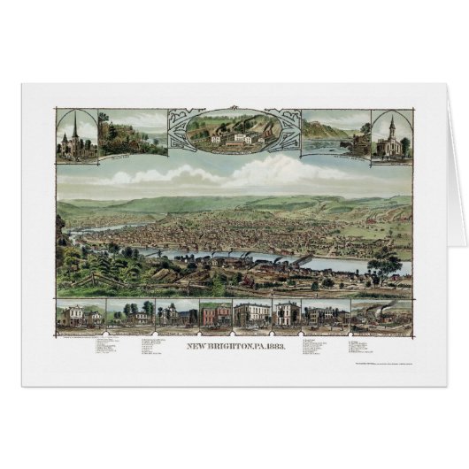 New Brighton, PA Panoramic Map - 1883 Cards (Front Horizontal)