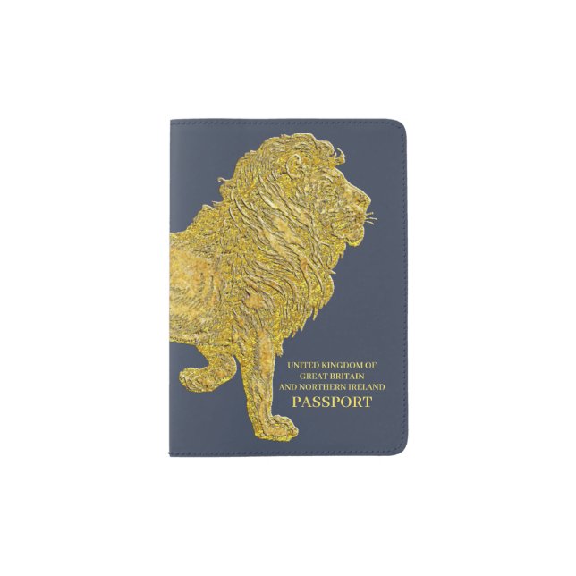New British Brexit Blue Gold Lion Passport Holder (Front)
