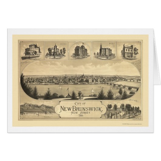New Brunswick, NJ Panoramic Map - 1880 Cards (Front Horizontal)