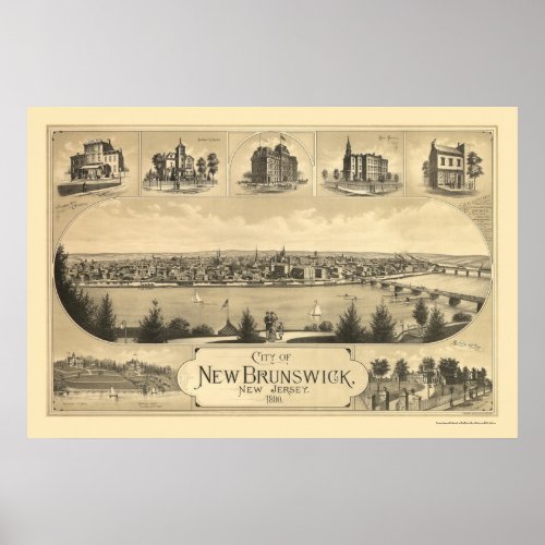 New Brunswick NJ Panoramic Map _ 1880 Poster