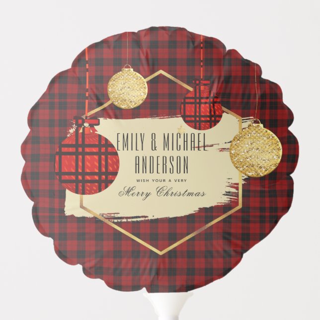 NEW Bufallo Plaid Gold Personalized BALLOON Xmas (Front)