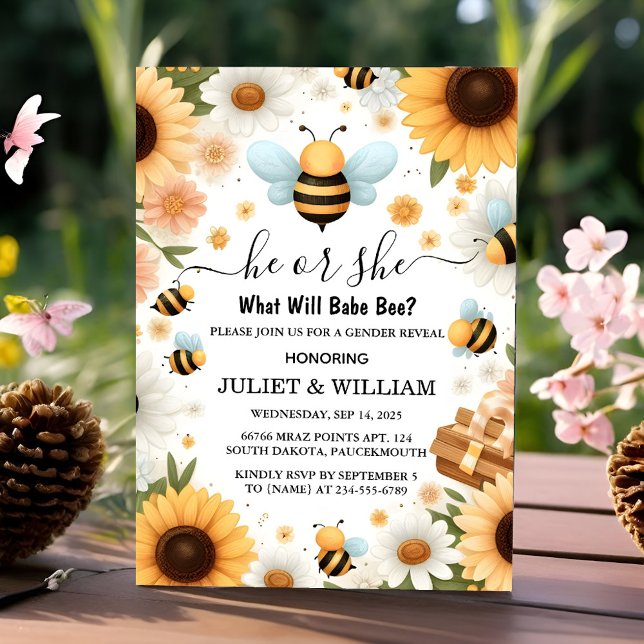 New Bug Daisy Bloom Rustic Busy Bee Gender Reveal Invitation (Creator Uploaded)