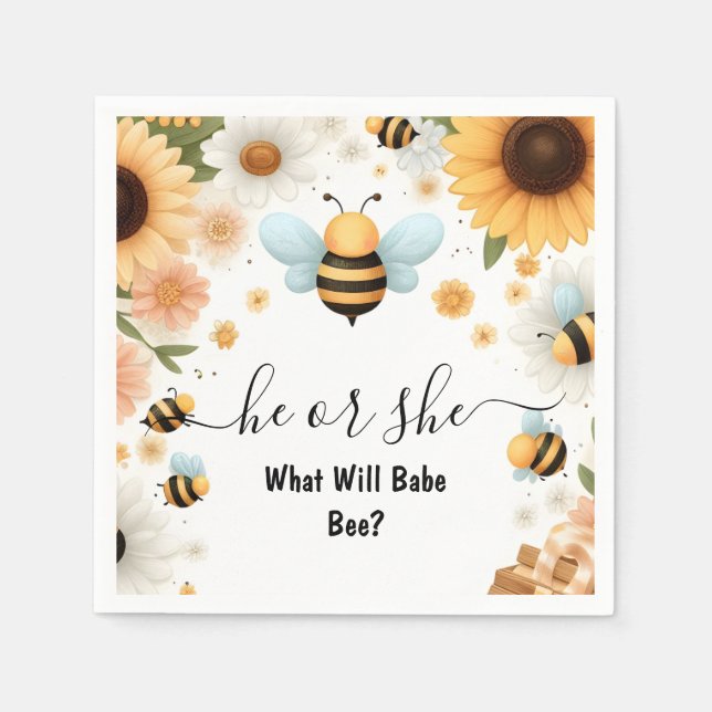 New Bug Daisy Bloom Rustic Busy Bee Gender Reveal Napkins (Front)