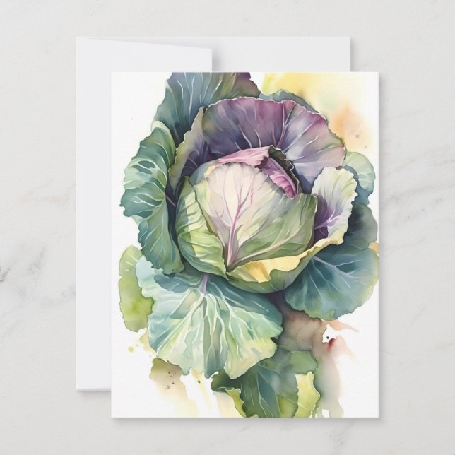 New Cabbage In Watercolors Holiday Card (Front)