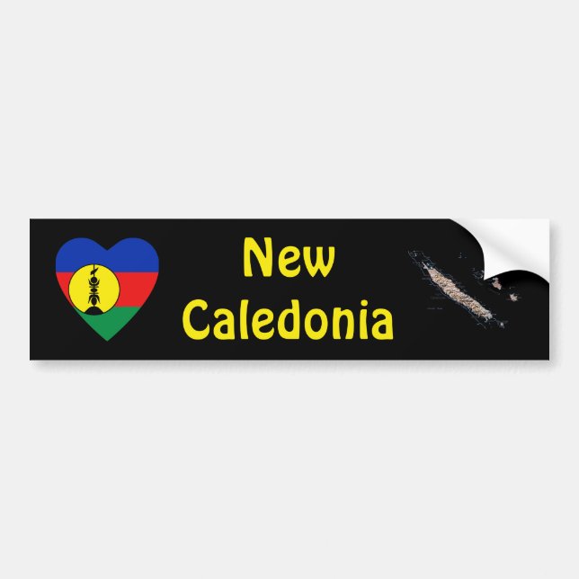 New Caledonia Flag Heart + Map Bumper Sticker (Front)