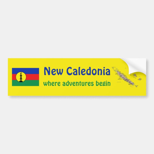 New Caledonia Flag + Map Bumper Sticker (Front)