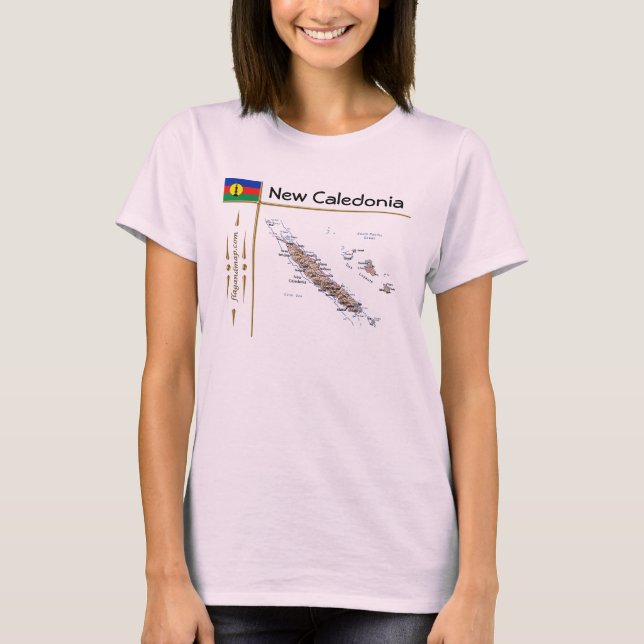 New Caledonia Map + Flag + Title T-Shirt (Front)