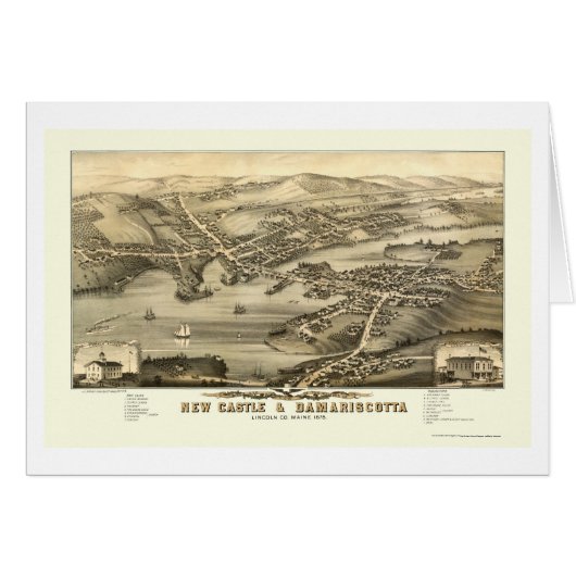 New Castle & Damariscotta, ME Panoramic Map - 1878 Cards (Front Horizontal)