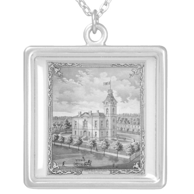 New Castle Indiana Court House Silver Plated Necklace (Front)