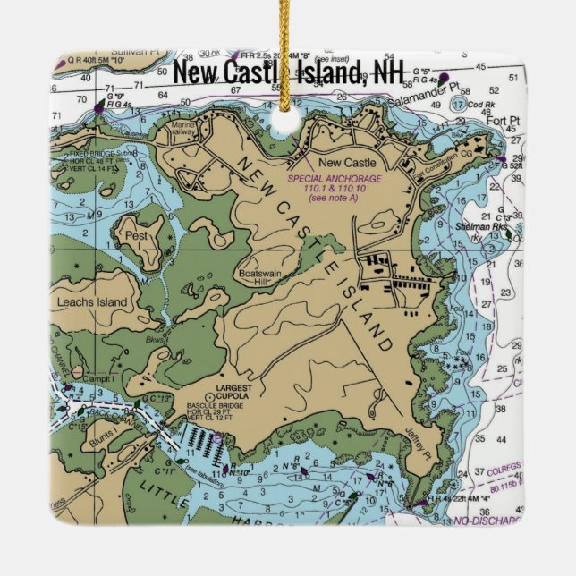 New Castle Island NH Chart Ceramic Ornament (Back)