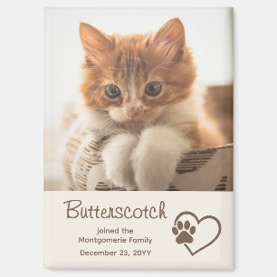 New Cat Adoption Photo Name Date Paw Print Heart Magnet