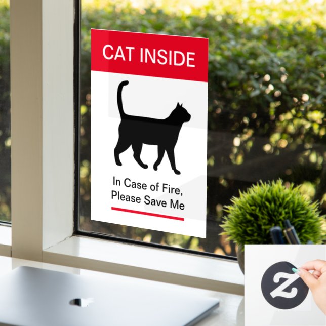 NEW! Cat Inside In case of Fire -Protect your Pets Window Cling (Office)
